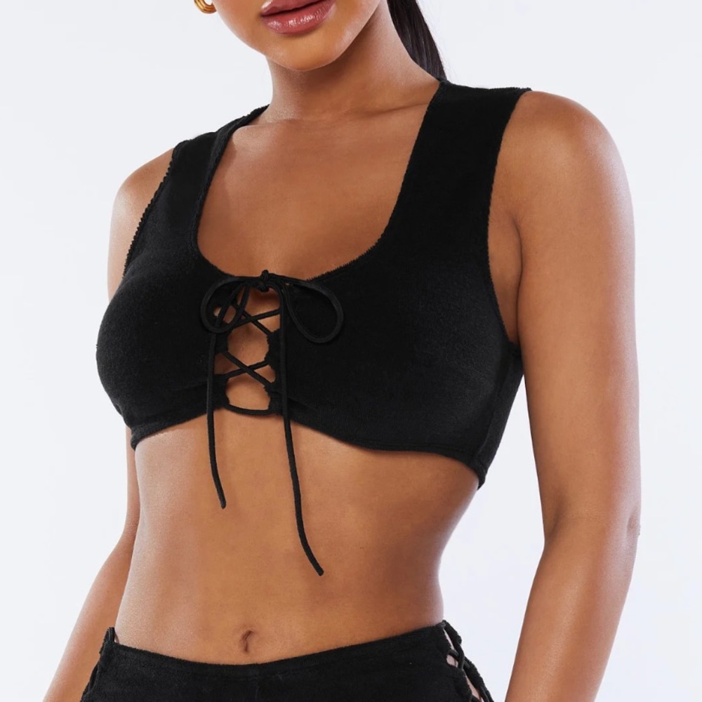 Savage X Fenty 70S TERRY SLEEVELESS CROP TOP WITH TIE FRONT